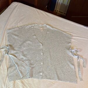 Mystree Light Gray V-Neck Button-Front Sweater with Tie Sides